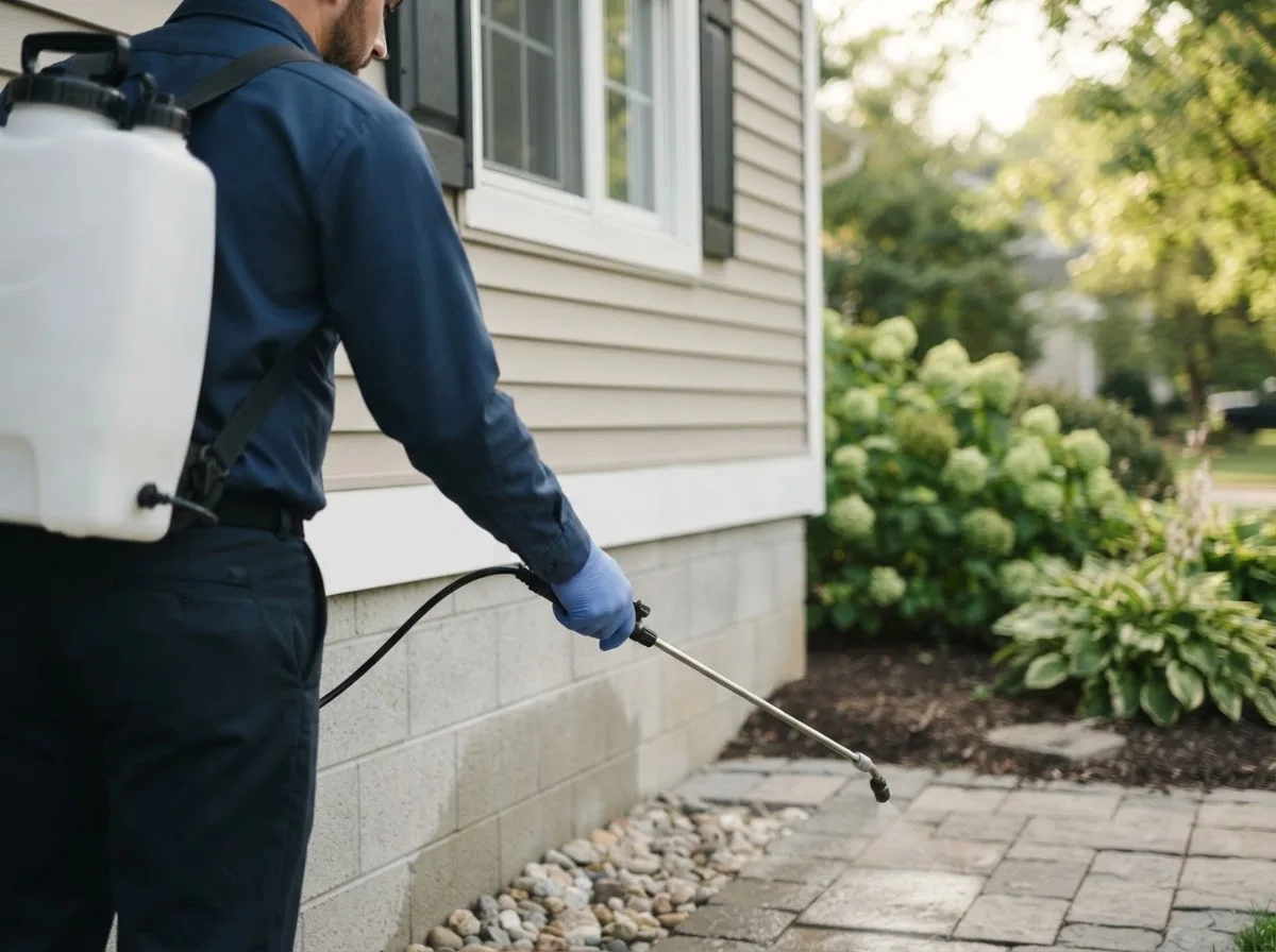 Pest control technician inspecting a home in South Bend, TX